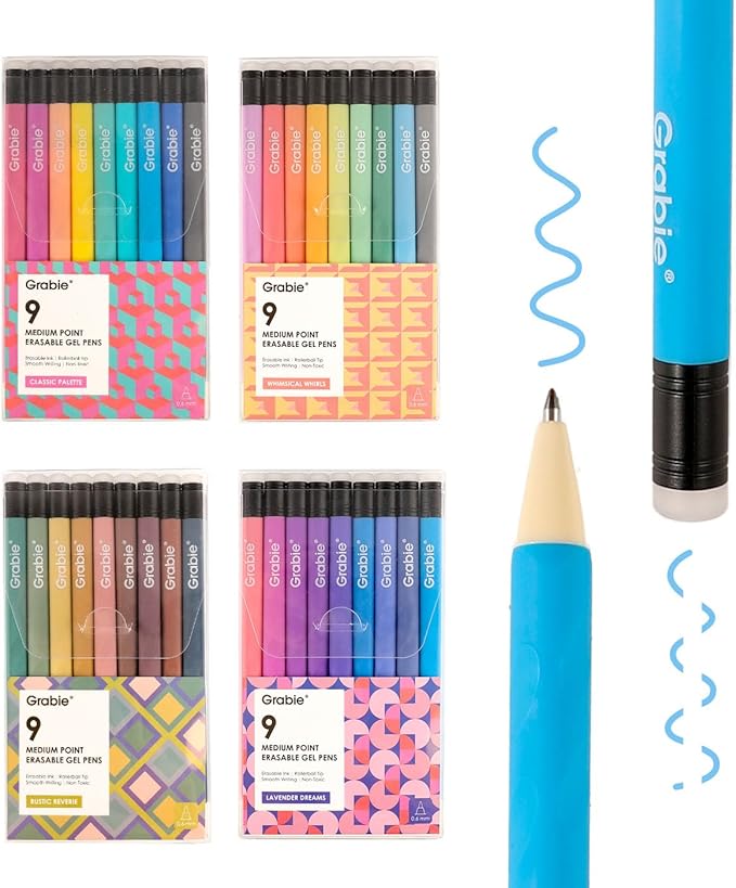 Grabie 36 Colors Erasable Gel Pens, Make Mistakes Disappear Colored Pens, Assorted Color Inks for Drawing Writing Planner, Set of 36