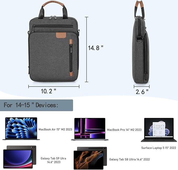 Laptop Sleeve Bag,Padded Protective Travel Carrying Case for 15 inch MacBook Air M3/A3114 2024, M2/A2941 2023 2025,Dell XPS 15 Plus,15 Inch Surface Laptop 7/6/5/4/3,Galaxy Tab S9 Utra 14.6"