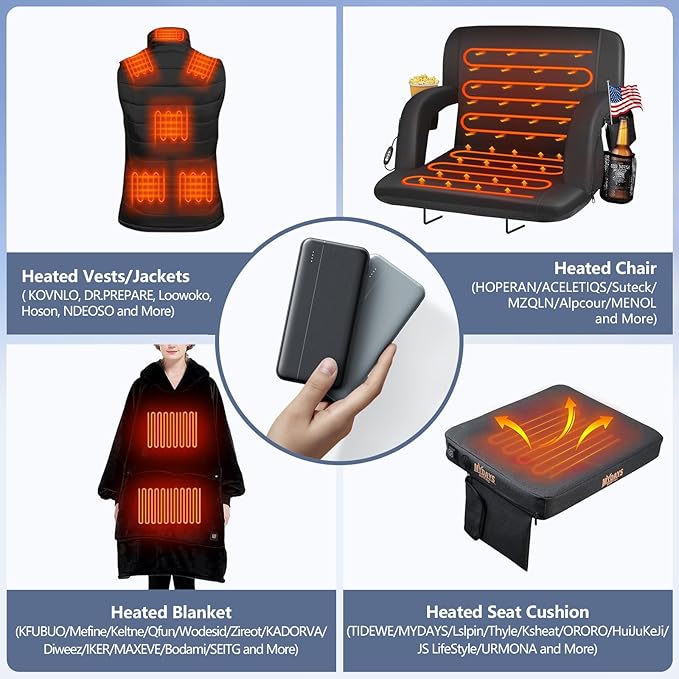 Heated Vest Battery Pack 5V 2A 10000mAh 2 Pack Power Bank Fits for DR.Prepare/KOVNLO/TIDEWE Electric Heating Jacket/Stadium Seat Cushion/Coat/Blanket External Portable Charger for iPhone, Tablet
