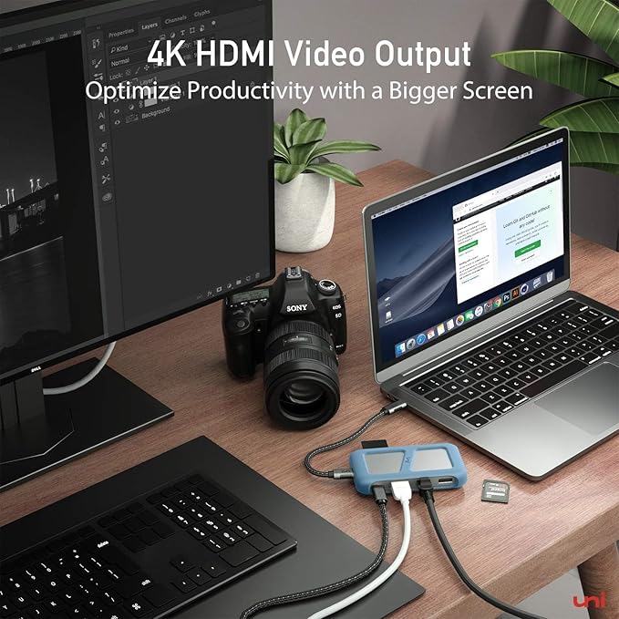 uni USB C Hub Multiport Adapter with Detachable Cable, 8-in-1 USB C Hub with 4K HDMI, 1Gbps Ethernet, SD Card Reader, 100W PD, Compatible for MacBook Pro 2023, iPad Pro 2023, Galaxy S24/S23 & More