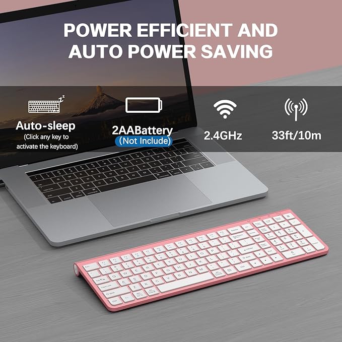 JOYACCESS Pink Wireless Keyboard,USB & Type C 2-in-1 Receiver, Full-Sized Ergonomic Computer Keyboard with Cover,Compatible with Windows/Mac/PC/Laptop