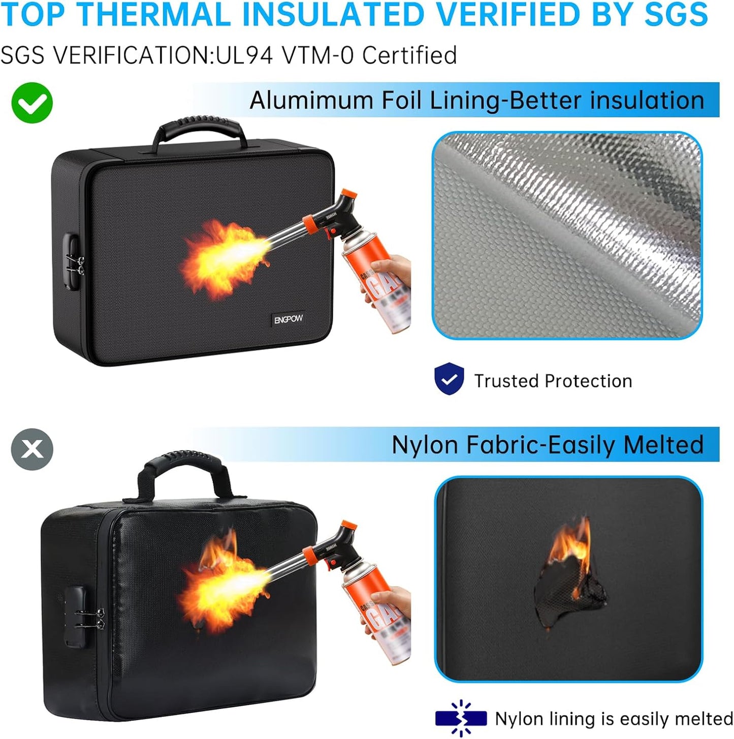 ENGPOW Fireproof File Organizer Bag with 13 Colorful Pockets Accordion File Folder,5200℉ Document Organizer Box with Lock&Labels,Multi-Layer Portable Home Safe Storage for Important Documents,Files