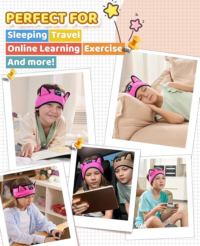 KIDSBAND Kids Headband Headphones, Baby Headphones, Wireless and Wired Playback 3.5 MM Jack for School, Foldable Adjustable Children Headset for Girls Boys,Kindle Tablet Cellphones Airplane Travel