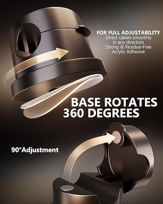 Magnetic Cable Clips 360° Rotation Cord Holder, 12 Pack Cord Organizer 1s Lock Cable Smooth Adjustable Desk Organizers and Accessories, Adhesive Cord Clips for Nightstand,Phone,Wall,Car,Home Office