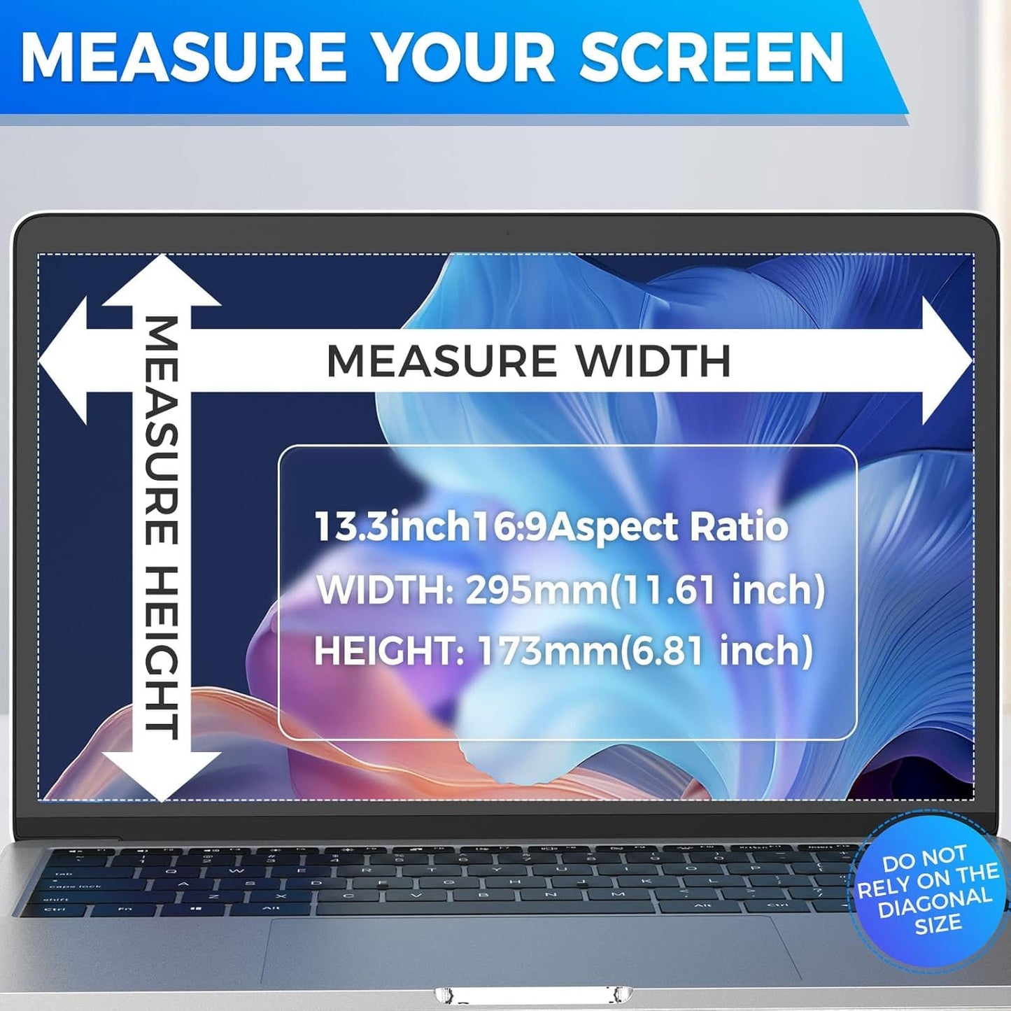 Magnetic Laptop Privacy Screen Filter 13.3 inch for 16:9 Widescreen Computer Monitor, Removable Anti Blue Light Privacy Shield, Anti-Glare Protector