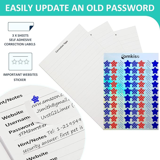 Password Book with Individual Alphabetical Tabs Laminated, Large Print Password Keeper Book for Seniors, A5 Hardcover Internet Password Log Book to Record Website Login Details - Aquamarine