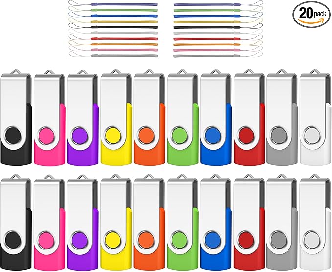 AreTop Bulk Flash Drives 4GB 20 Pack USB2.0 Swivel Bulk Thumb Drives Memory Stick USB Pendrive USB Drive Jump Drives (20Pack 4GB, Multicolors)