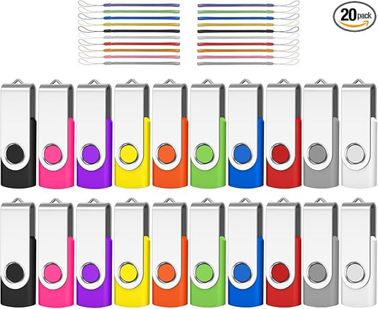 AreTop Bulk Flash Drives 4GB 20 Pack USB2.0 Swivel Bulk Thumb Drives Memory Stick USB Pendrive USB Drive Jump Drives (20Pack 4GB, Multicolors)