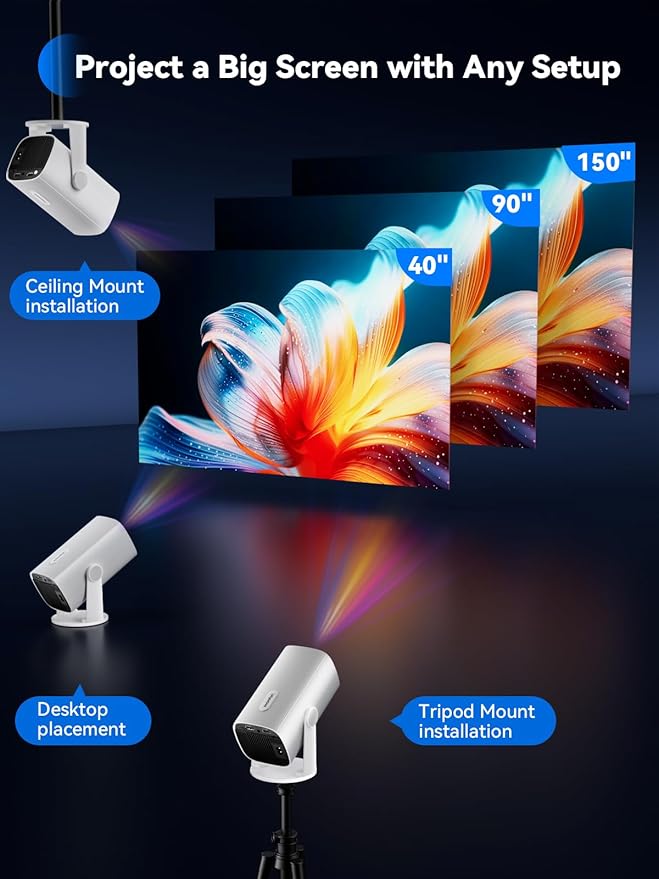 SOOMFON Mini Projector 1080P Support - Portable Small Video Movie Projector Bluetooth 5.1 Auto Keystone Electric Focus for Bedroom/Wall/Home/Outdoor/iPhone/Android/TV Stick