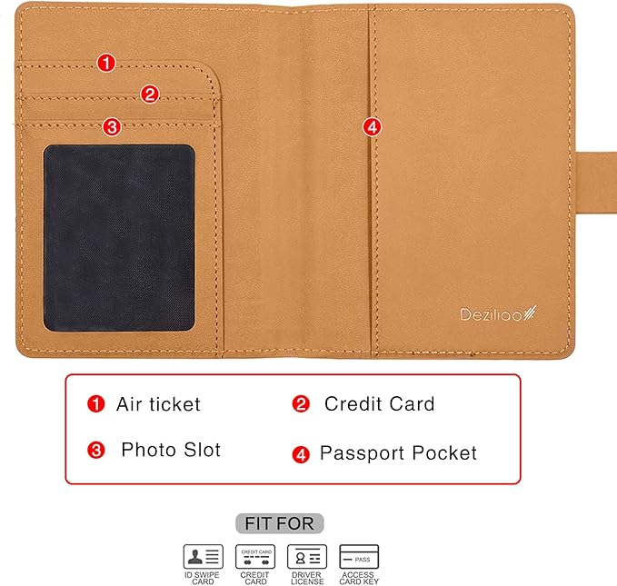 Deziliao Passport Wallet, Brown, Unisex, Faux Leather, Lightweight, Waterproof, RFID Blocking, Slim, 20W