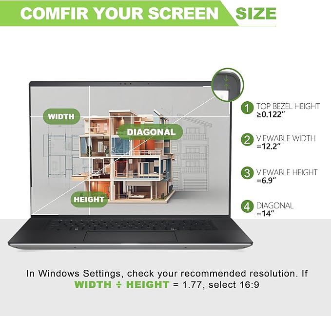 Magnetic Laptop Privacy Screen 14 inch for 16:9 Computer Monitor, Removable Anti-Glare Screen Privacy Shield, Screen Filter and Protector for Laptop (12 3/16" × 6 7/8"), Fits (FHD 1920 × 1080)
