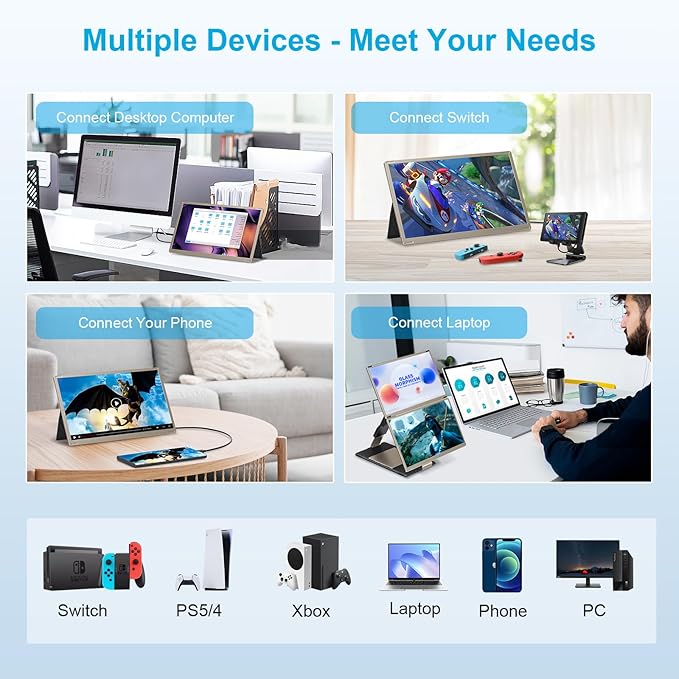 Laptop Screen Extender Portable Monitor, 1080P FHD IPS Screen, Monitor Extender for Laptop, Fit for 13-17" Laptops, Plug & Play Compatiable with Windows/Mac/Chrome/Android/Switch (15.6 inch)