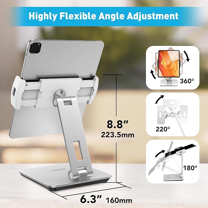 AboveTEK Business Kiosk Aluminum Tablet iPad Stand, 360° Swivel Tablet & Phone Holders for Any 4"-15.6" Display Tablets/Cell Phones/Portable Monitor, Sturdy for Store POS Office (Silver)