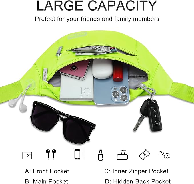 MAXTOP Large Crossbody Fanny Pack with 4-Zipper Pockets,Gifts for Enjoy Sports Festival Workout Traveling Running Casual Hands-Free Wallets Waist Pack Phone Bag Carrying All Phones