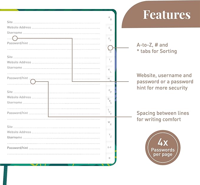 Rileys & Co. Tropical Paradise Password Organizer - Alphabetical Tabs, Easy-to-Use Password Keeper, Ideal for Seniors, Secure Notebook for Internet Logins, Websites, Usernames (8 x 6 Inches)