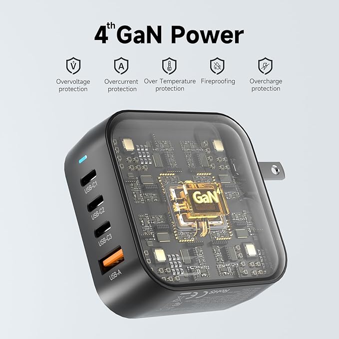 200W GaN Wall Charger | 4-Port Fast Charging Station (3xUSB-C PD3.0 + USB-A QC3.0) | Compact Power Adapter for MacBook Pro 16" M3/iPhone 17 Pro Max/Samsung S25 Ultra | UL Certified