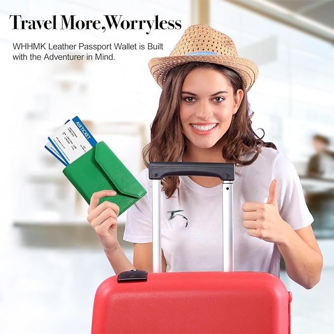 Passport Holder Cover,Passport Book Holder,Rfid Blocking Travel Wallet Protect Your Card Security,Leather Travel Document Organizer for Men Women,Airport Essentials Gift (Green)