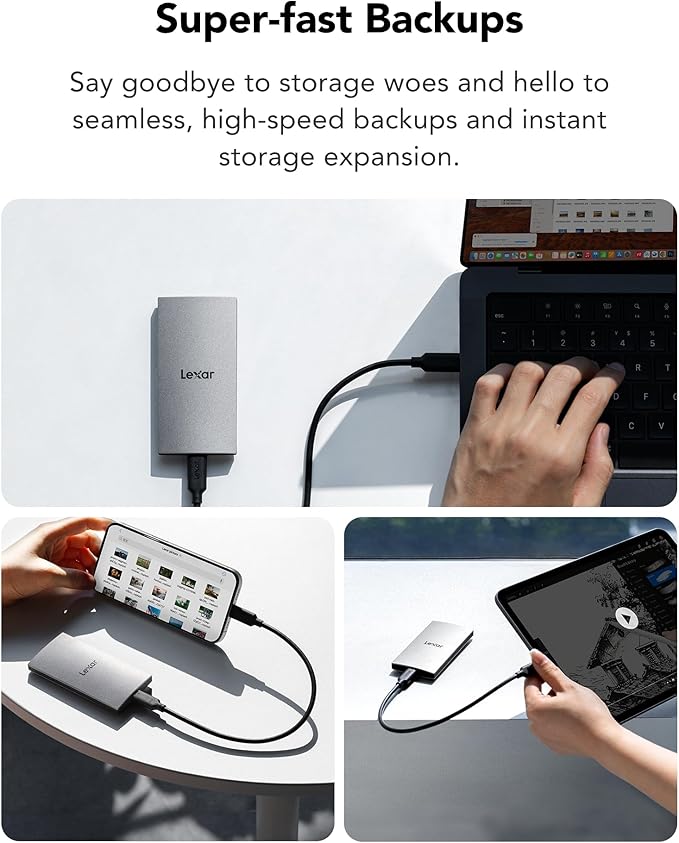 Lexar ES3 1TB External SSD, USB 3.2 Gen2 Portable SSD, PSSD Up to 1050MB/s Read, 1000MB/s Write, External Solid State Drive Compatible with iPhone 16/15 Series/Mac/PS5/XBOX/Laptop/PC