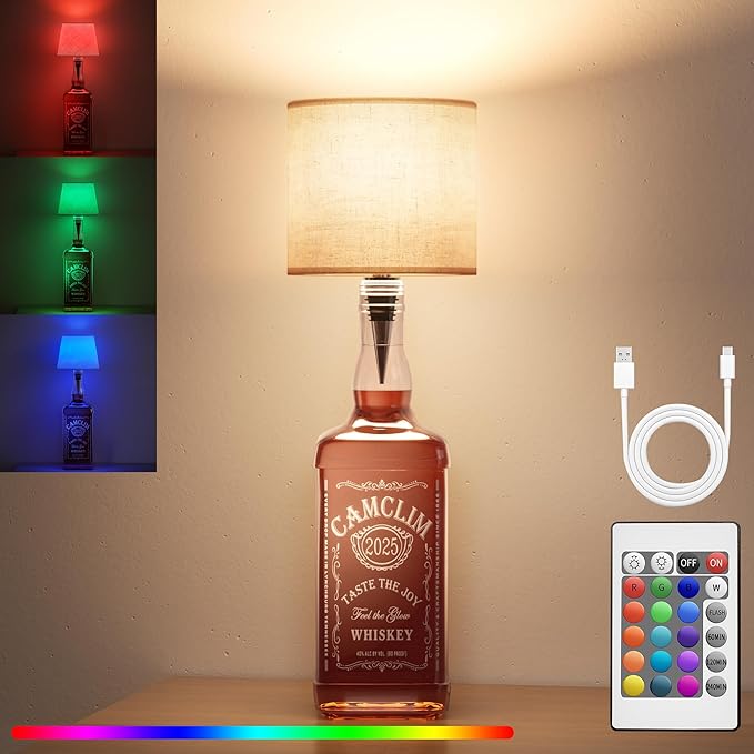 Wireless Wine Bottle Lamp Shade: Liquor Bottle Stopper Light with Remote Control Dimmable Cordless Portable Rechargeable Led Battery Operated Whiskey Bottle Lampshade for Bedside Bedroom Bar Decor