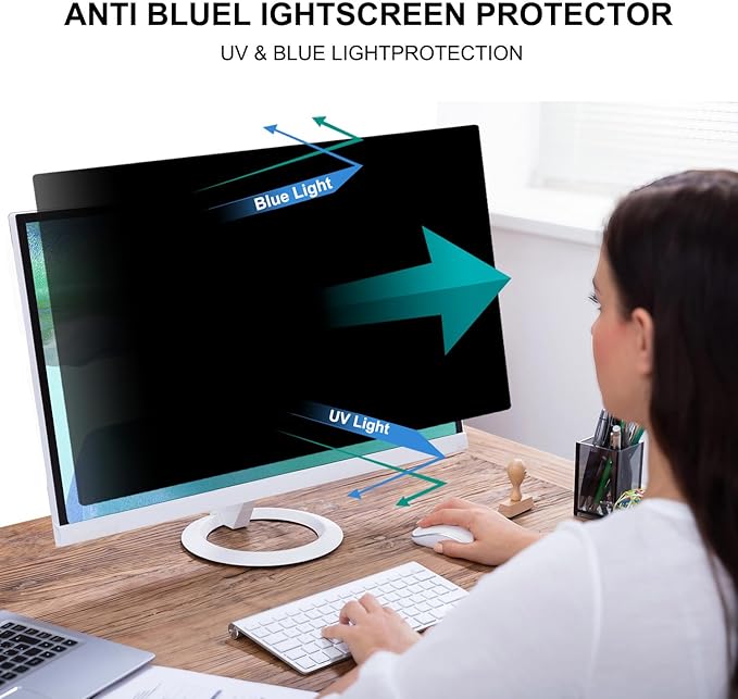 22 Inch Computer Privacy Screen Shield [2 Pack] for 16:10 Widescreen Desktop Monitor - Anti-Glare Blue Light Privacy Filter and Anti Spy Privacy Screen Protector Film