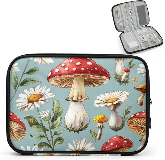Mushroom Daisy Electronics Travel Organizer Case, Tech Accessories Cable Storage Bag for Cords, Charger, Phone, Hard Drive