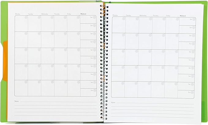 Mintra Office Durable Premium Spiral Notebook, ((Green, 1 Subject, 8.5in x 11in)), Fabric Covered Coils, No Snags, Removable Adjustable Pocket Dividers, Ruler, Organization, Customizable