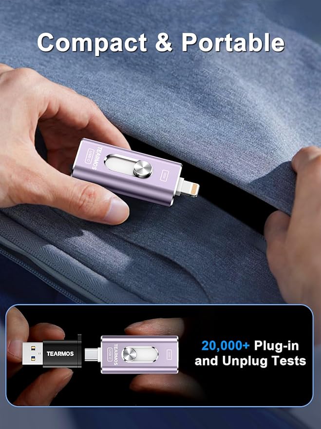 512GB Photo Stick for iPhone Flash Drive, Memory Stick Phone Storage for Photos and Videos Files Backup, Compatible with iPhone iPad Android PC, Plug & Play, No App Required (Purple)