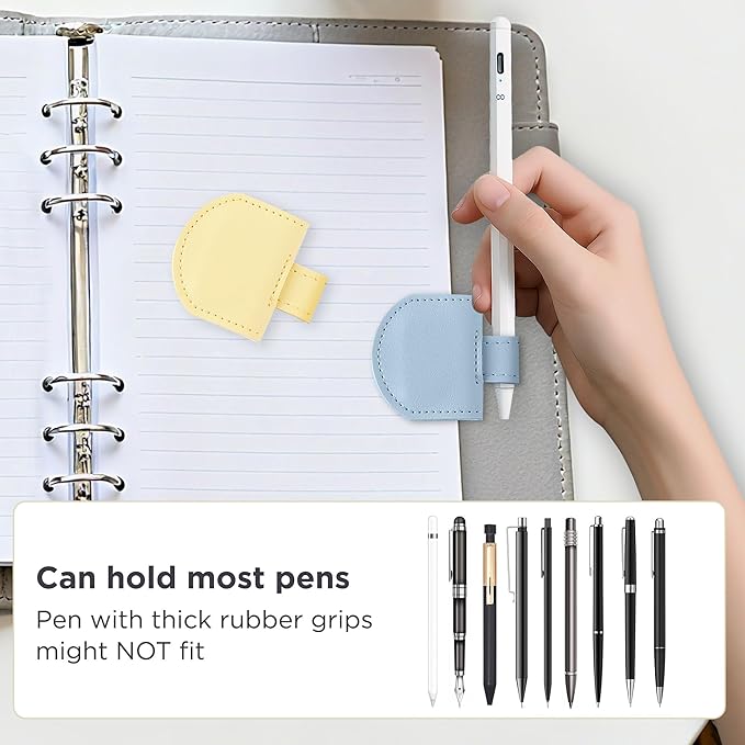 Magnetic Pen Loop Holder, Pencil Holder for Notebooks, Journals, Calendars, PU Leather 3 Pack