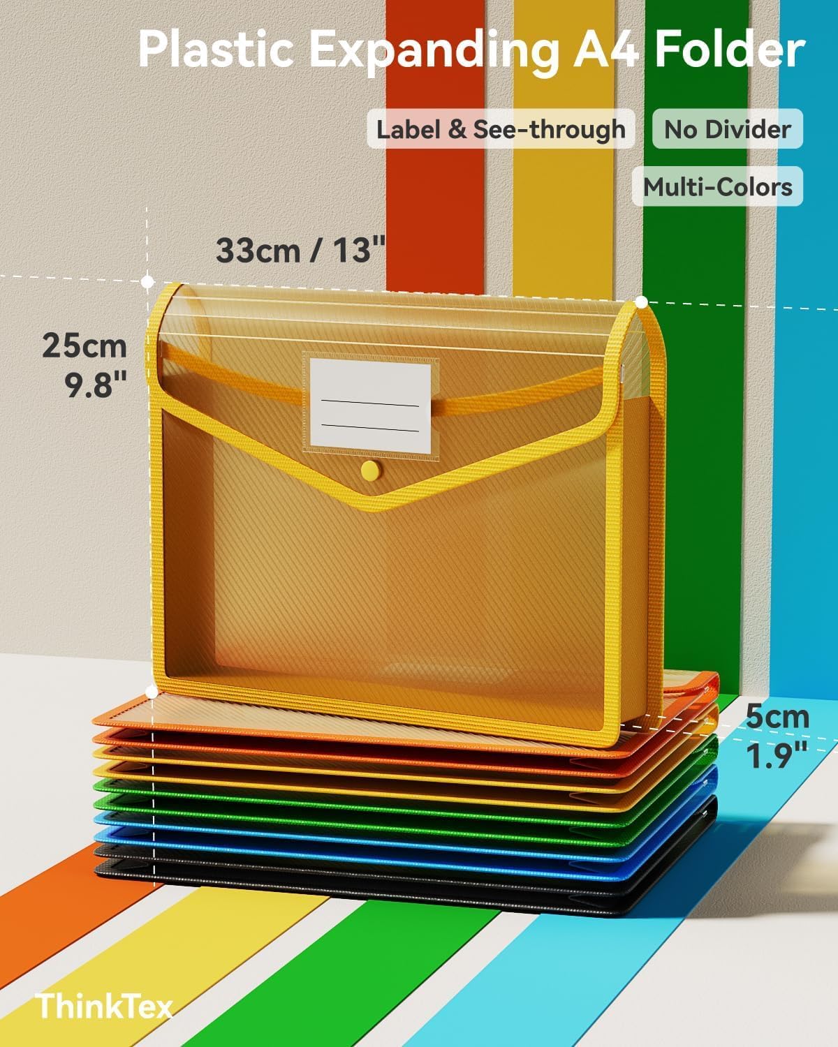 ThinkTex Plastic Expanding File Folder, Transparent envelopes with Snap Closure,No Dividers,Large Capacity,Document Organizer for Receipts, Bills&Taxes,Letter/A4 Size for School/Office/Home-10 Pack