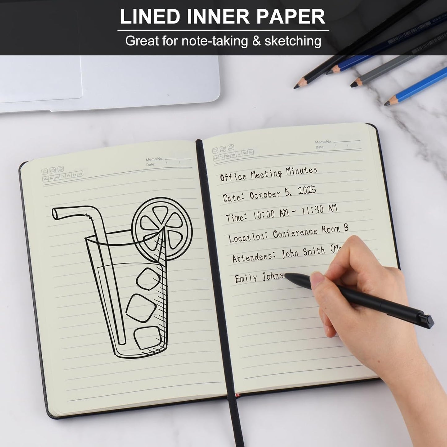 ZCZN Lined Journal Notebooks for Work, 5.5x8.3 in, 192 Pages, Hardcover Leather A5 Journals for Writing, Diary & Travel, College Ruled Journaling Notebooks for School, Office, Home (Black*6)