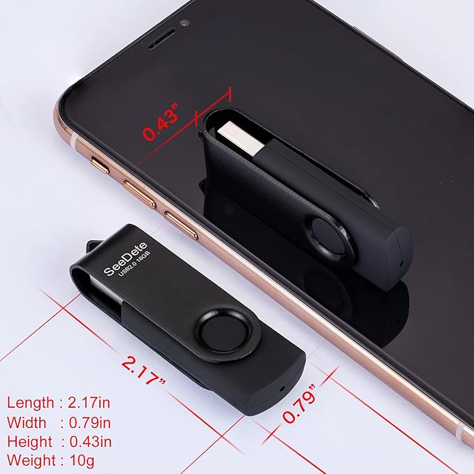 16GB USB Flash Drives, USB Stick, Thumb Drive Rotated Design, Memory Stick with LED Light for External Storage and Backup Data, Jump Drive, Black