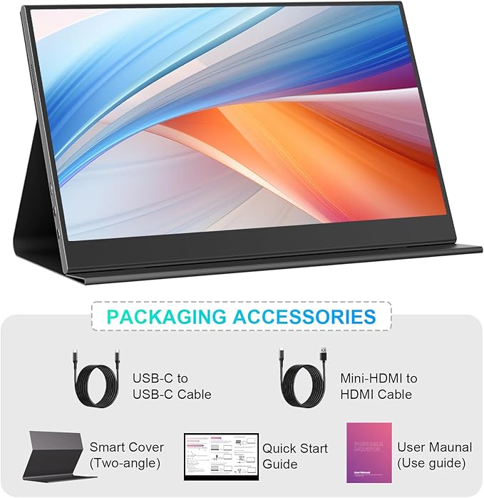 Touchscreen Portable Monitor 15.6-Inch, 1080P FHD IPS Display with Magnetic Case, HDMI & USB-C Plug&-Play, Laptop External Monitor for Laptop, MacBook，PC，Phone, Xbox, Switch, PS4/5