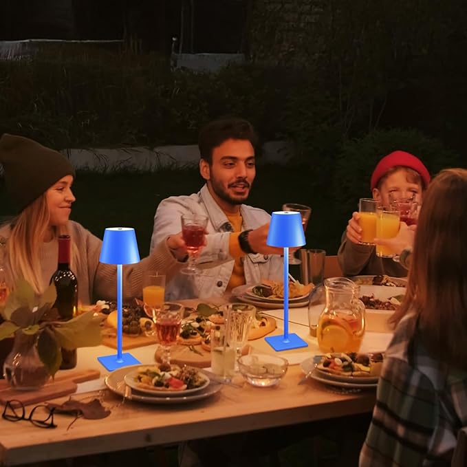 Blue Cordless Table Lamp Set of 2, Indoor/Outdoor Table Lamp for Restaurant Home Dinner Patio Pinic
