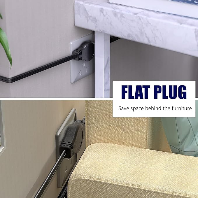 3-Prong 16FT Twin Extension Cord with 6 Outlets - Slim Design for Home Furniture, 16FT Double Cord 8 FT Each Side in Black Color