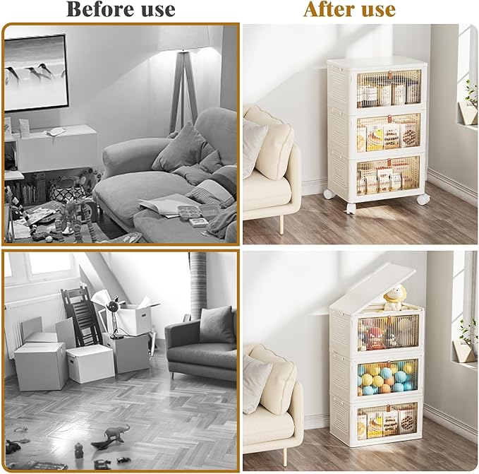 23Qt Plastic Storage Bins with Lids 3 Tier, Stackable for Storage, Boxes Lids, Containers, Multifunctional Folding Bedroom, Living Room, Study, Toy White