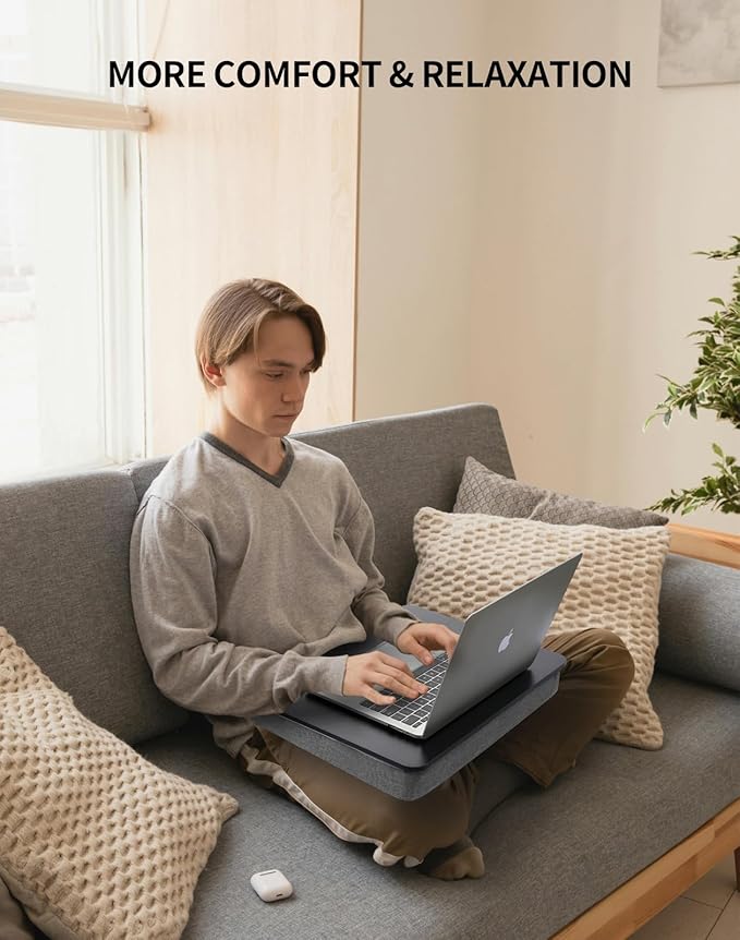 Lap Desk with Pillow Cushion, Portable Laptop Bed Desk, Fits up to 15.6 inch Laptop, Lap Stand for Bed & Couch & Carpet, Book Tablet/Drawing Board- Black