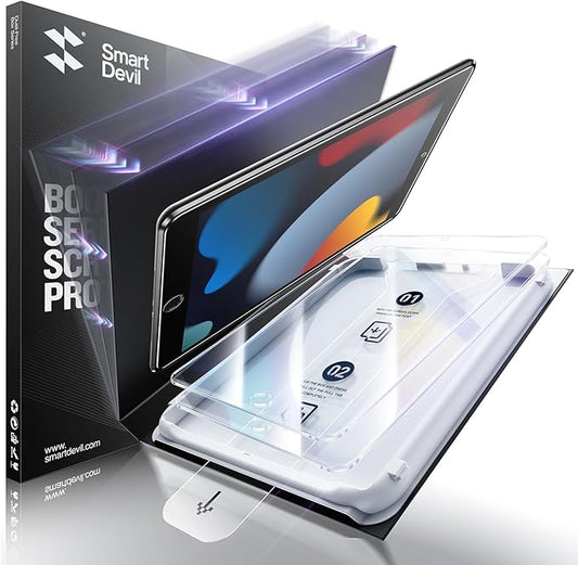 SMARTDEVIL Screen Protector for iPad 9th 8th 7th Generation (2021/2020/2019, 10.2 inch) with Easy Installation Frame, 9H Clear Tempered Glass Film, Anti-Shatter, 2 Pack