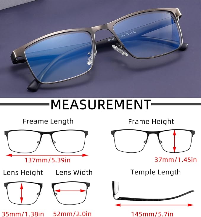 4-Pack Mens Reading Glasses Blue Light Blocking,Spring Hinge Stylish Metal Full Frame Readers for Men Anti Glare Filter Eyeglasses +1.0
