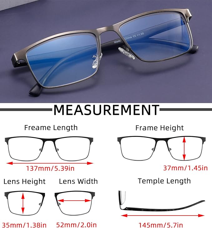 4-Pack Mens Reading Glasses Blue Light Blocking,Spring Hinge Stylish Metal Full Frame Readers for Men Anti Glare Filter Eyeglasses +2.75
