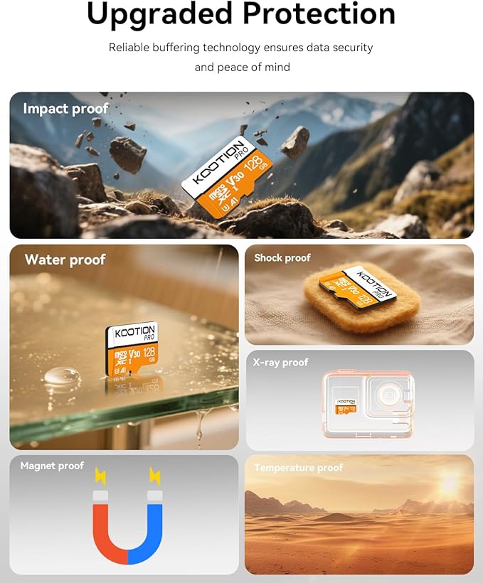 KOOTION 128GB 10-Pack Micro SD Card with Adapter, High-Speed TF Flash Memory Card U3, A1, V30, 4K UHD, microSDXC Memory Card