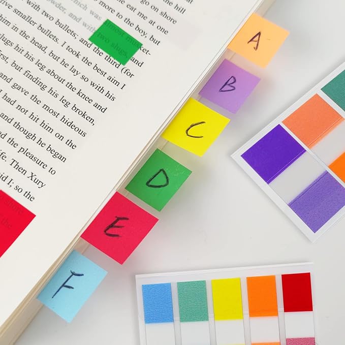 KICNIC Sticky Tabs 400 Pcs, 2 Sizes (1.77×0.79 in & 1.77×0.39 in) Fluorescent Pop Up Book Tabs, Adhesive Index Page Markers, Reusable School Office Supplies, 4 On-The-Go Dispensers (10 Colors)