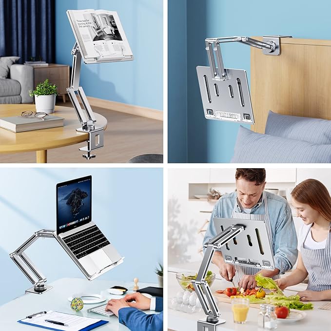 OATSBASF Tablet Stand, iPad Holder for Desk Mount, Portable Monitor Stand, Rotatable 360 Degrees, Desktop Reading Mount for Computer, iPad, Cookbooks, Recipes