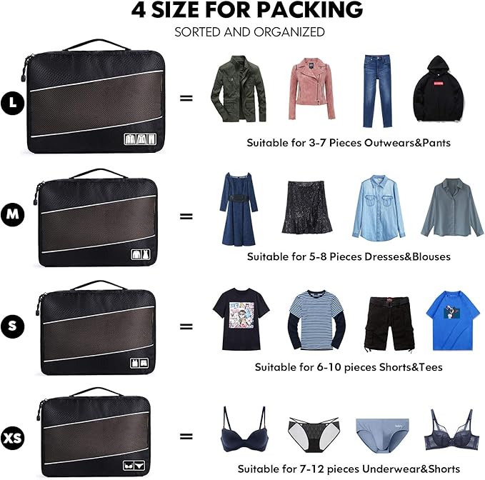 Packing Cubes Luggage Bags Organizer Durable Travel Accessories With Clothing Label