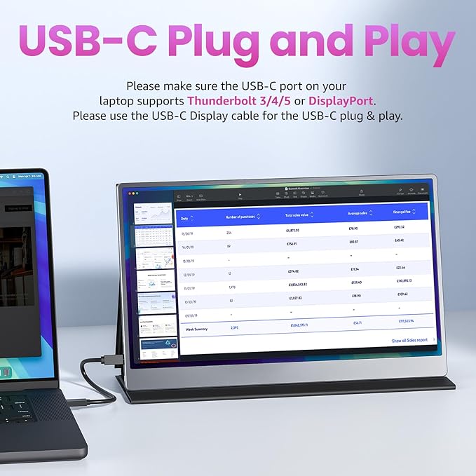 Portable Monitor 15.6 inch 1080P FHD 86% sRGB 60Hz, Travel Monitor for Laptop MacBook Surface PC Xbox PS5, HDMI Dual USB-C VESA Compatible Built-in Speaker, with Cover