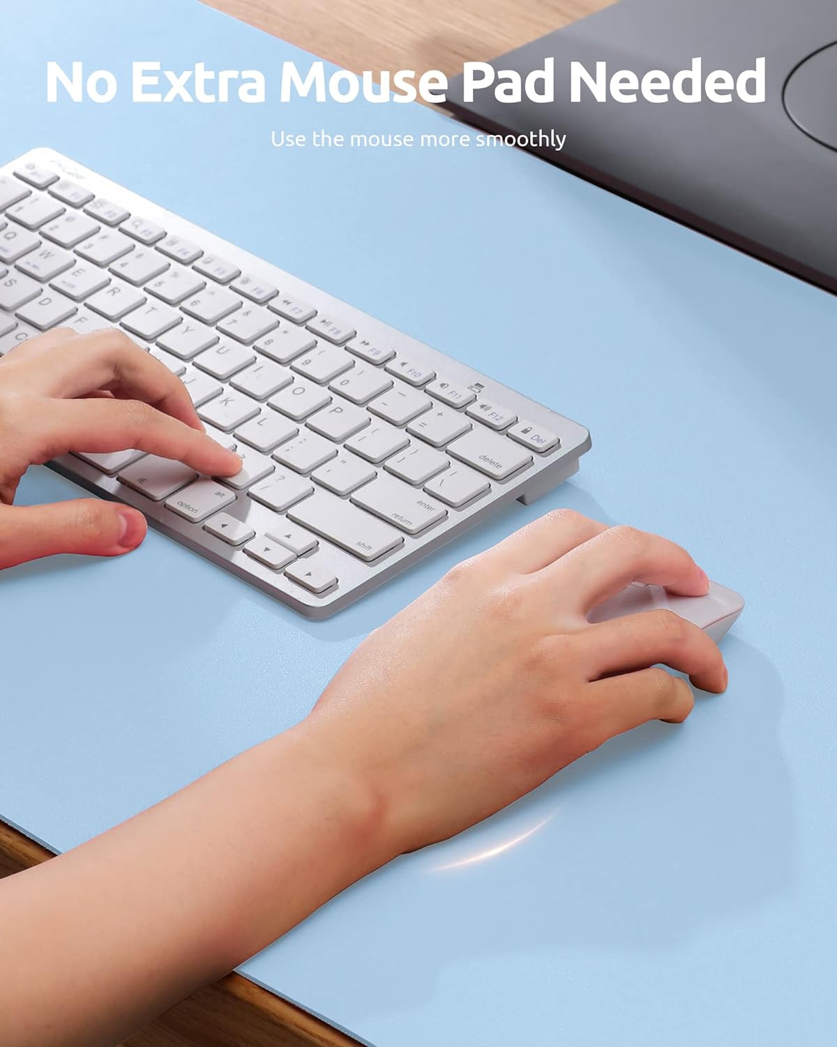 YSAGi Leather Desk Protector, Office Mat, Large Mouse Mat, Non-Slip PU Leather Blotter, Laptop Desk Pad, Waterproof Writing Pad for Office and Home (Baby Blue, 31.5" x 15.8")