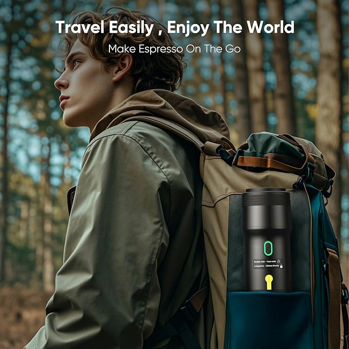 Portable Electric Espresso Machine, Car Self-Heating Coffee Maker with USB-DC, Travel Coffee Machine for Camping, Compatible With NS Capsules & Ground Coffee, Portable Coffee Maker for Hiking, RV,Home