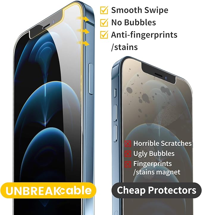 UNBREAKcable 3-Pack Screen Protector for iPhone 12 Pro Max, Double Shatterproof Tempered Glass [Easy Installation] [9H Hardness] [99.99% HD Clear] [Case Friendly] for iPhone 6.7 inch