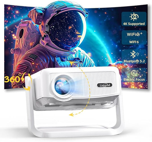 Projector with WiFi and Bluetooth,Mini-Projector: [550 ANSI & 360°Adjustable-Stand & Electric Focus & Auto Keystone], Lisowod L02 2025 Upgrade Portable 1080P Outdoor Movie Projector for Phone/TV Stick