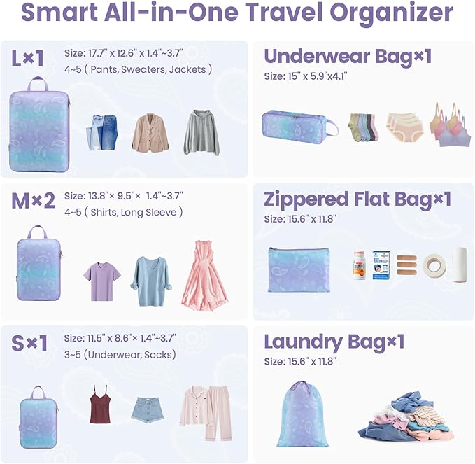 Cambond Compression Packing Cubes for Travel Women - Travel Bags Luggage Organizers Travel Essentials Compression Cubes for Travel Carry on Suitcases Organizer