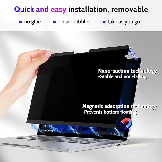 Magnetic Privacy Screen for Surface Book 3/2/1 15 Inch, Removable Anti Blue Light Glare Filter, Black Security Private Apy Block Protector
